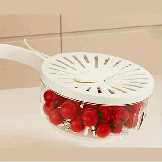 Multifunctional Fruit And Veggie Washing Bowl With Lid Plastic Drain Basket With Foldable Handle For Food Storage Colanders And FoocStrainers For Kitchen (white)