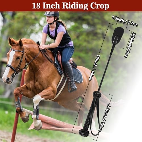 2 PCS Riding Crop for Horse, 18 Inch Horse Whip with 20 Inch PU Leather Premium Riding Crop for Equestrian Sports, Black, Red