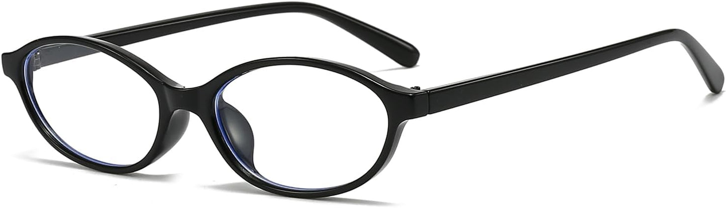 LJCZKA Oval Blue Light Blocking Glasses for Women Men Retro Small Oval Frame Y2K Cat Eye Computer Eyeglasses Clear Lens