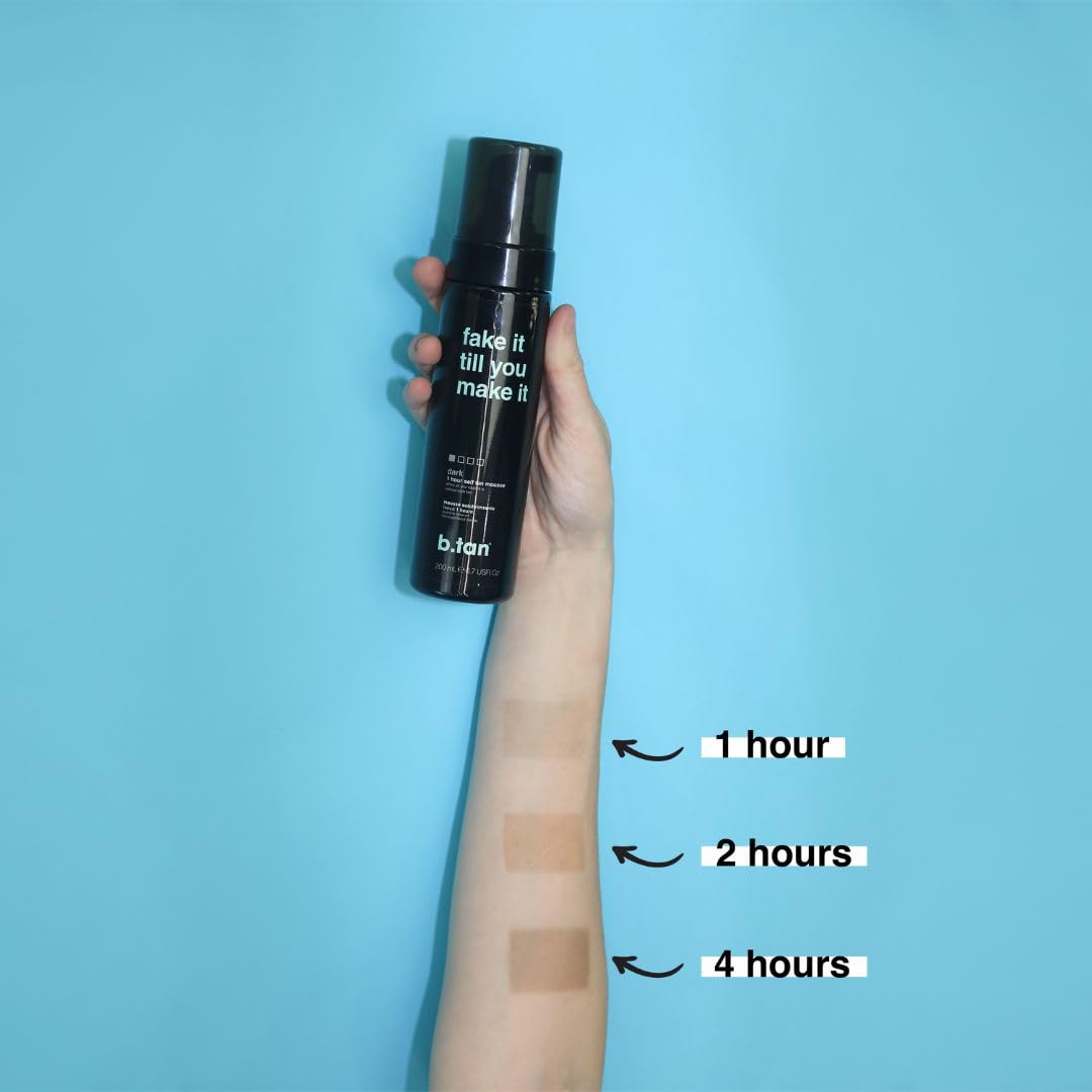 b.tan Dark Self Tanner Mousse | Fake It Till You Make It - Best 1 Hour Express Sunless Tanning Foam, Gold Bronzing Glow, Face & Body, No Fake Tan Smell, 6.7 Fl Oz