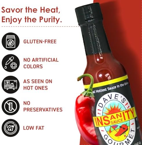 Dave’s Gourmet Super Spicy Hot Sauce Variety 3 Pack - Includes Insanity, Ghost Pepper Naga Jolokia & Scorpion Pepper - Hottest Hot Sauce - No Preservatives, Vegan, Gluten-Free Sauce, 5oz Bottles