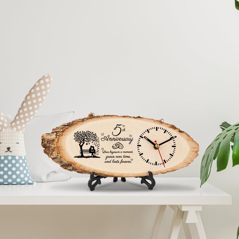 BeauGift 5 Year Anniversary Marriage Gifts for Her Him Men Women, 5th Anniversary Unique Gifts for Husband Wife, 5 Year Anniversary Wedding Gifts for Couple Wooden Clock