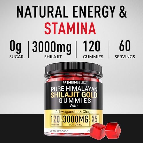 Shilajit Gummies for Men 3000mg – 120 Gold Shilajit for Men Gummies Sugar Free with Fulvic Acid – Natural Energy, Vitality & Stamina Support Chewable – Pure Himalayan Shilajit Gummy Chews