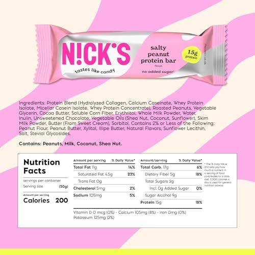 N!CK'S Protein Bars Variety Pack, Protein-Packed Snack, Low Calories, Low Carb Keto Friendly Snacks No Added Sugar, Salty Peanut, Chocolate Caramel and Almond Chocolate (12 Pack)