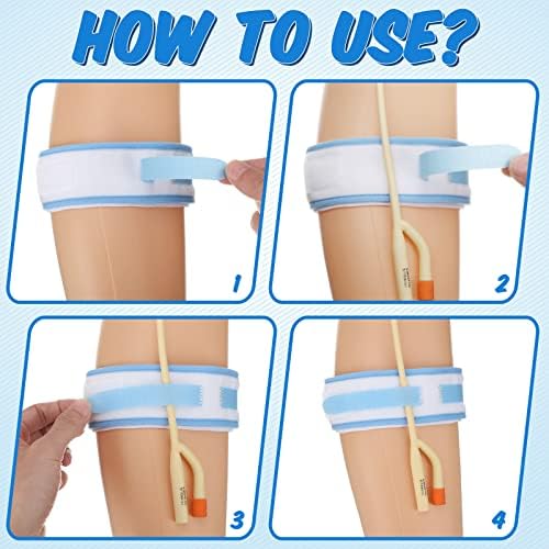 Tondiamo 4 Pcs Catheter Holder Urine Drainage Bag Leg Band Band Straps Anti Slip Urinary Catheter Bag Leg Holder Elastic Foley Stabilization Device for Men Women, 2 x 23.6 Inch(Blue)
