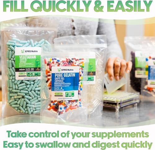 XPRS Nutra Size 4 Empty Capsules - 1000 Count Small Clear Empty Gelatin Capsules - Pills DIY Capsule Filling - Fillable Pure Bovine Pill Gel Caps for Do-It-Yourself Supplements