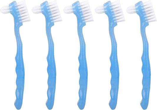 5pcs Denture Brush Set, Double Head Professional Denture Cleanning Travel Portable Double Sided False Teeth Cleaning Brush(Blue)