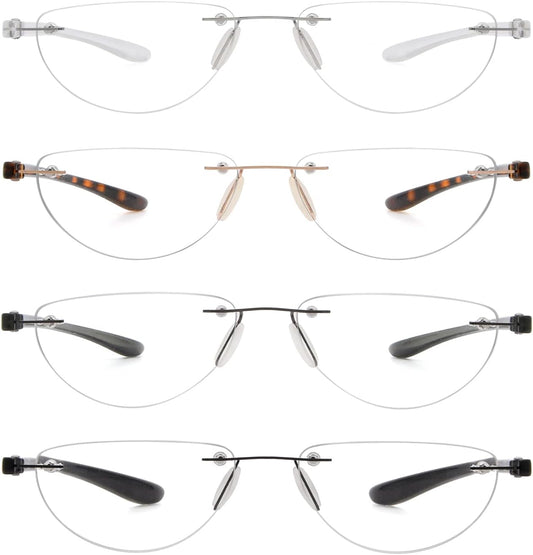 4 pack Rimless Reading Glasses for Women and Men +0.75 - Half Moon Readers