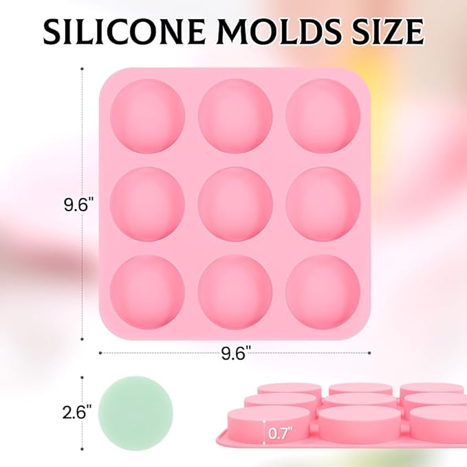 SJ Soap Molds 2 Packs, Cylindrical Silicone Soap Molds for Soap Making, 9 Cavity Round for Bath Bombs, Homemade Craft Soap, Cake, Chocolate ＆ Ice Cube-Pink
