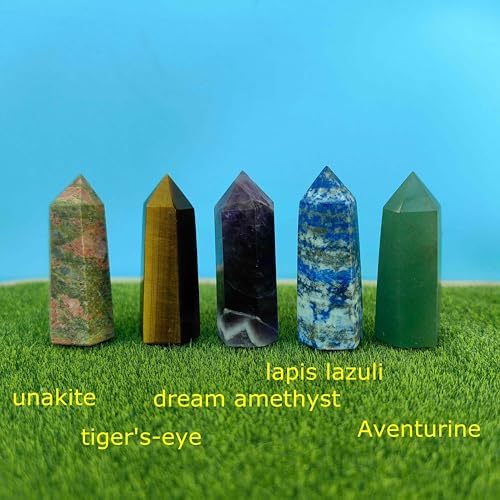 Natural Healing Quartz Crystal Tower 6 Faceted Single Point Chakra Crystal Obelisk Wand Energy Meditation Stone Home Decor Collection Gift (Tourmaline)