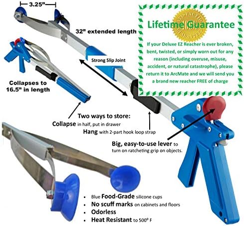 ArcMate 26" EZ Reacher Deluxe Locking Indoor Reacher Grabber with 5lb Pickup Capacity & 42" EZ Reacher Deluxe Locking Indoor Reacher Grabber with 5lb Pickup Capacity, Pack of 2 Reachers