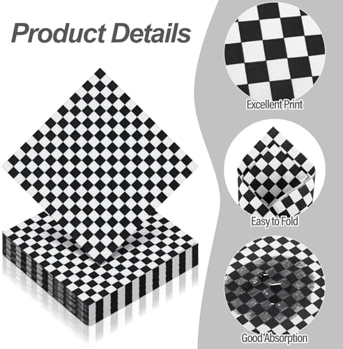 Aodaer 48 Pieces Race Car Paper Napkins Disposable Checkered Flag Napkin Racing Car Party Cocktail Dinner Napkin Set 13" x 13" Unfolded Tableware Napkins for Racing Party Supplies