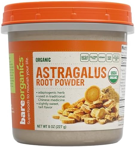 BareOrganics Organic Astragalus Root Powder - Raw Astragalus Herb Powder - Vegan Huang Qi Superfood for Smoothies and Tea - USDA Organic, Non-GMO, Gluten Free, 8 Oz