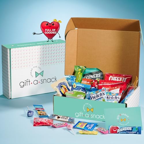 Gift A Snack - Fathers Day Treats Snack Box Care Package Variety Pack + Greeting Card (200 Count) Birthday Sweet Treats Gift Basket Candies Chips Crackers Bars Office Food Assortments & Variety Gifts