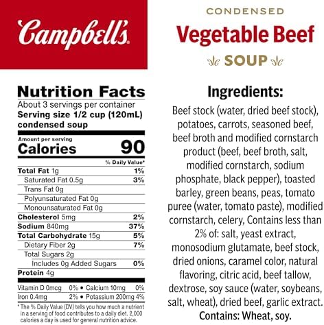 Campbell's Condensed Vegetable Beef Soup, 13.8 oz Can (12 Pack)