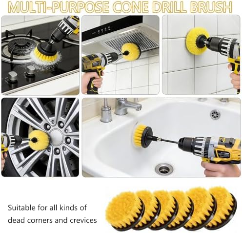 18Pack Drill Brush Power Scrubber Cleaning Brush Extended Long Attachment Set All Purpose Drill Scrub Brushes Kit for Bathroom, Car Detailing, Carpet, Tile Grout, Sinks, Corners