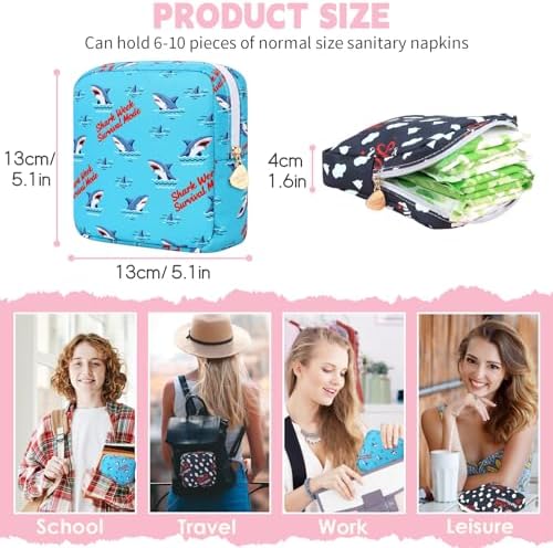 Sanitary Pad Storage Bag Portable Period Bag for Teen Pads/Sanitary Napkins/Small Tampons, Sanitary Napkin Storage Bag First Period Gifts for Teen Girls (Shark Week)