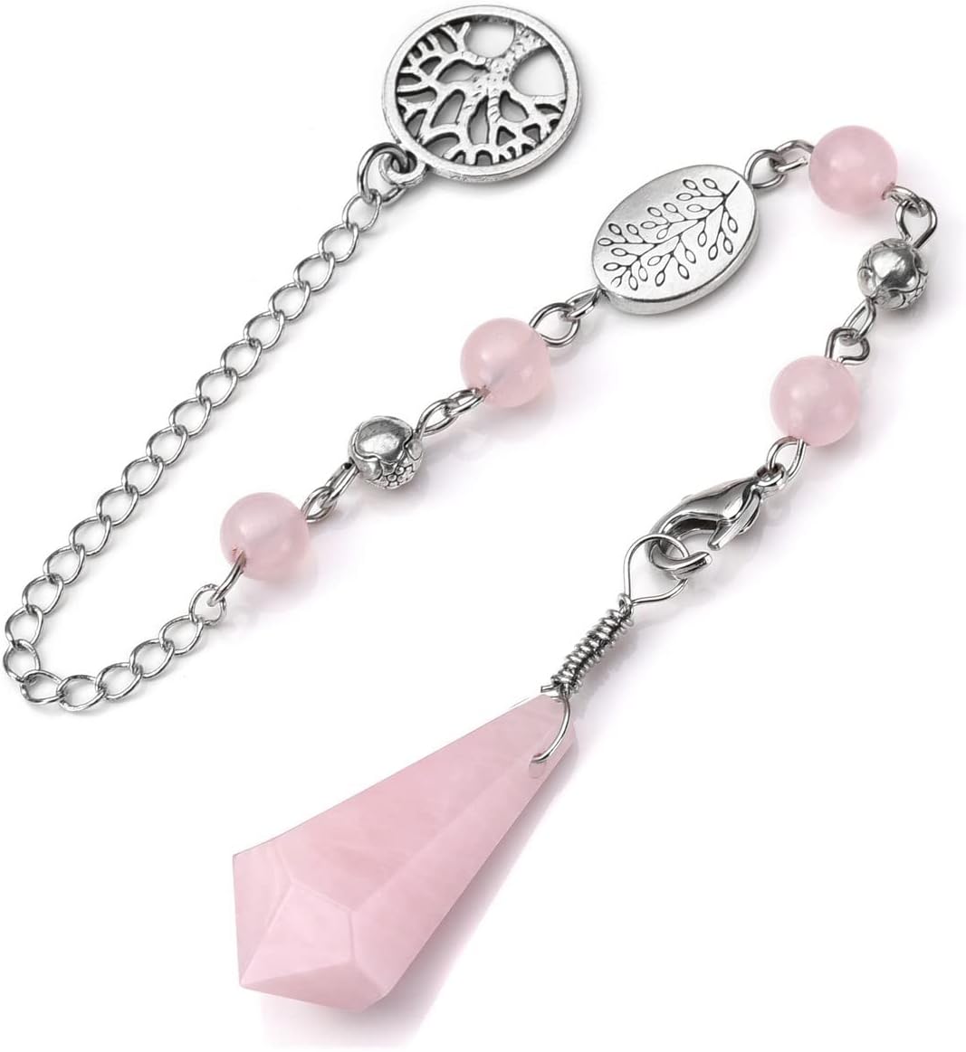 GEHECRST Rose Quartz Crystal Pendulum for Divination Natural Healing Crystal Stone Point Dowsing Pendulum Gemstone Pendulum Pendants for Wicca Witchcraft Energy Balancing Meditation Gift Christmas