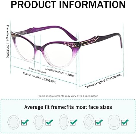 Eyekepper Womens 3 Pairs Reading Glasses Ladies' Vintage Cat Eye Readers (Black/Tortoise/Purple Transparent)