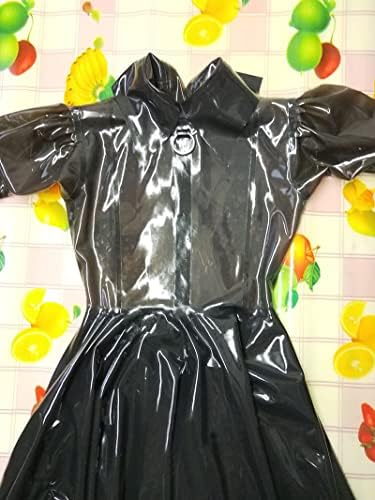 Black Splicing Transparent Black Latex Dress Back Zipper Translucent Pleated Skirt Club Party Wear