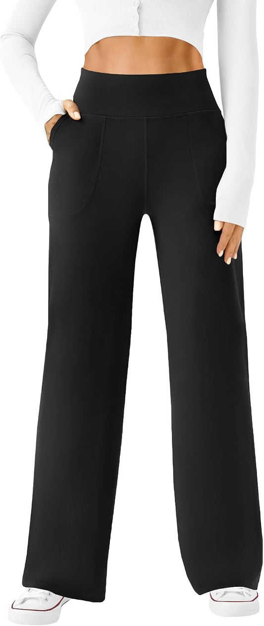 DLOODA Womens Wide Leg Yoga Pants Casual Work Dress Pants Lounge Sweatpants High Waist Comfy Loose Trousers with Pockets
