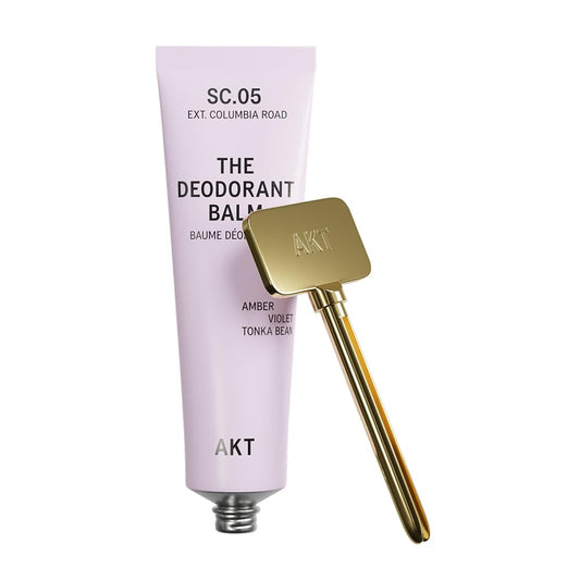 AKT, THE DEODORANT BALM. Award winning, multi-use, natural deodorant. Plastic Free. Gender Free. Aluminium Free. 100% effective â 1 tube lasts up to 3 months. SC.05 COLUMBIA ROAD 50ml/1.76 FL.OZ