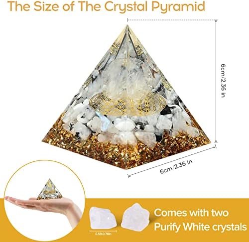 Hopeseed Orgone Pyramid for Positive Energy, Orgonite Rainbow Moonstone&White Crystal Healing Crystal Pyramids for Reduce Stress Chakra Reiki Healing Meditation Attracts Lucky and Success