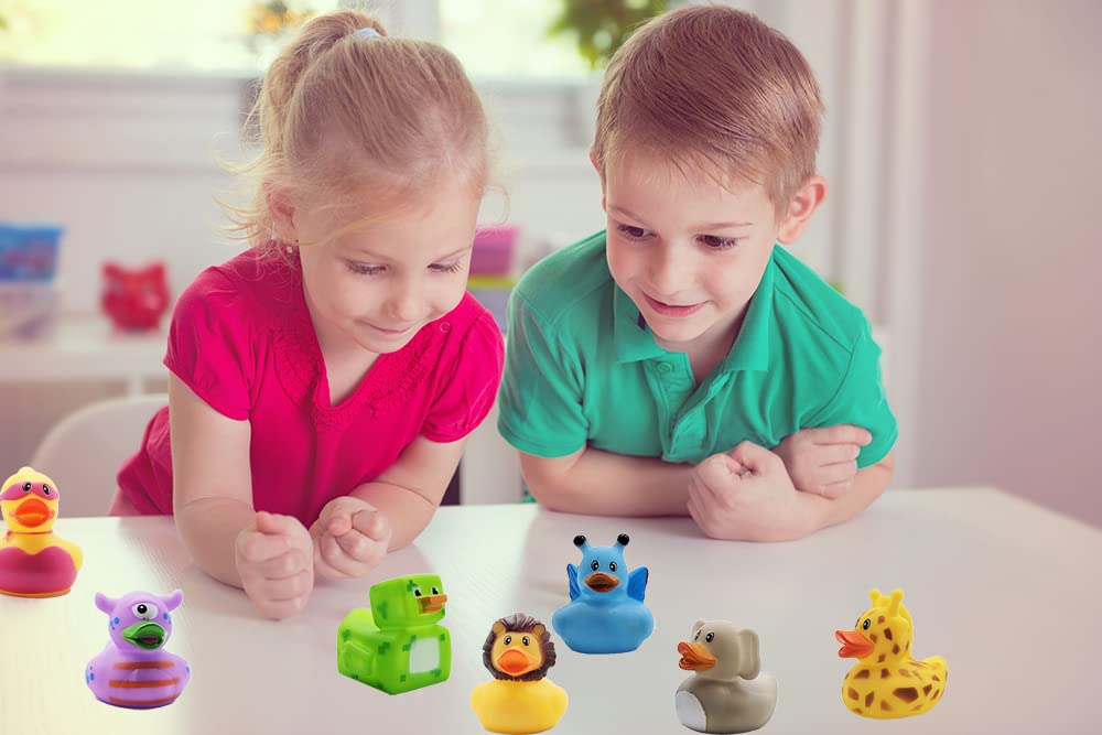 Assortment Rubber Duck Toy Duckies for Kids, Bath Birthday Gifts Baby Showers Classroom Incentives, Summer Beach and Pool Activity, 2" (50-Pack)
