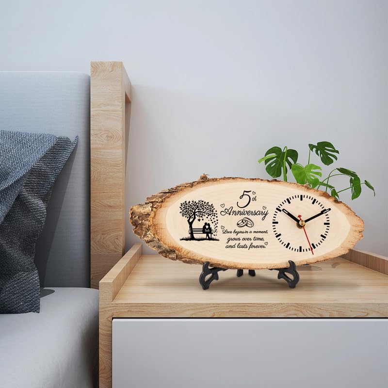 BeauGift 5 Year Anniversary Marriage Gifts for Her Him Men Women, 5th Anniversary Unique Gifts for Husband Wife, 5 Year Anniversary Wedding Gifts for Couple Wooden Clock