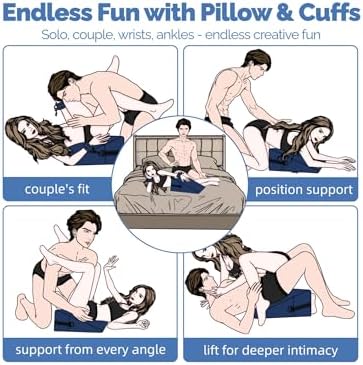 Sex Pillow Position Aid Cushion with Bondage Handcuffs Kits Sex Furniture Sex Toys for Deeper Position Support Foam Pillow for Couples Women Men