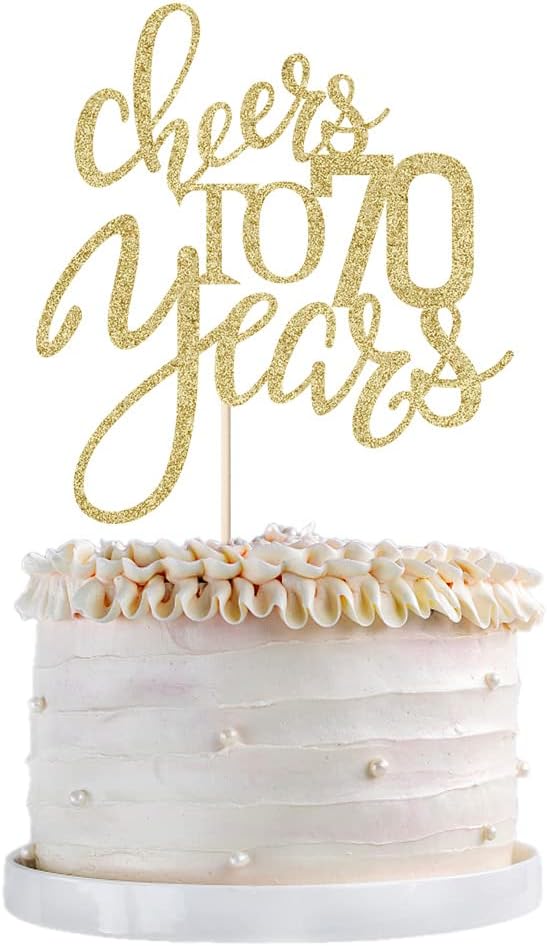 Gold Glitter Cheers to 70 years Cake topper, Happy 70th Birthday Cake Decorations,Perfect for 70 Years Cake Decorating,Wedding/Anniversary Party Decorating supplies.