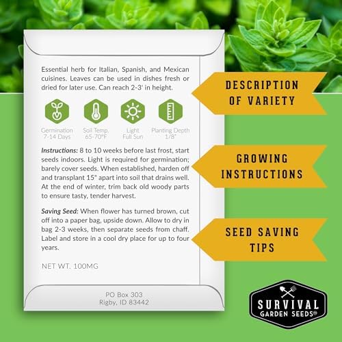 Indoor Herb Seeds Variety Pack | 10 Herbs for Planting – Basil, Mint, Parsley, Cilantro, Thyme, Dill, Chives, Oregano, Lemon Balm, Marjoram – Kitchen Garden Gift Set – Survival Garden Seeds