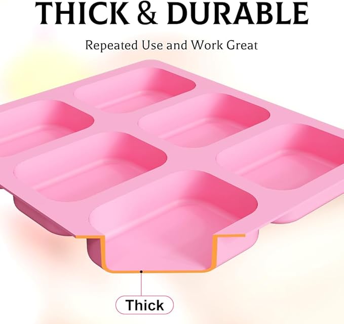 SJ Soap Molds 2 Packs, Rounded Rectangle Silicone Soap Molds for Soap Making, 6 Cavity Mold for Bath Bombs, Homemade Craft Soap, Cake, Chocolate ＆ Ice Cube-Pink