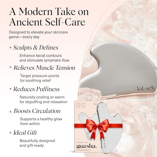 Kitsch Stainless Steel Gua Sha Facial Tools - Guasha Tool for Face, Face Sculpting Tool, Neck Massager, Double Chin Reducer Gua Sha Tools, Lymphatic Drainage Massager, Facial Skin Care - Silver