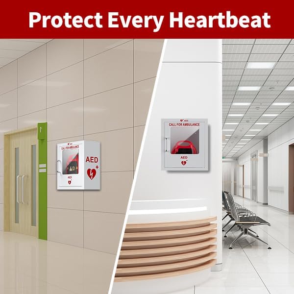 ISOP AED Storage - AED Cabinet Gray + Sign | Wall-Mounted Box | Aluminium Outdoor Indoor Defribillator Cabinet - Survival Kit | Emergency Equipment | Wall Mounted Rescue Equipment | Caja para DAE