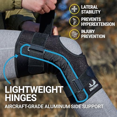 BioSkin Wraparound Hinged Knee Brace - Stays-in-Place Stability, Adjustable Compression Support for ACL/MCL, Meniscus & Arthritis, Lightweight Aluminum Side Hinges, Soft Breathable Hypoallergenic, Low-Profile (Medium)