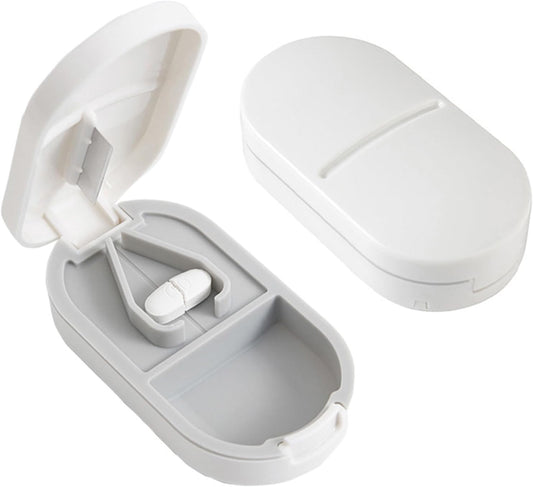 1 Pack Pill Cutter Travel Portable Tablet Cutter with Blade and Storage Compartment，Pill Box Organiser, Small or Large Pills Cut in Half Quarter for Pills Tablets (White)