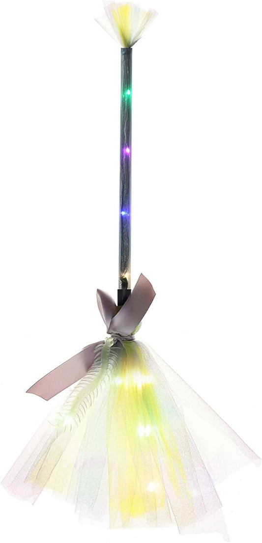 Lighted Witch Broom with LED Lights Halloween Witches Broomsticks Props Costume Accessories for Decoration
