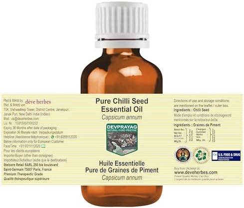 Pure Chilli Seed Essential Oil (Capsicum annum) Steam Distilled 30ml (1 oz)