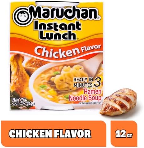 Maruchan Instant Lunch Ramen Noodles, Chicken Flavor – Japanese-Style Instant Noodle Soup, Easy Meal Ready in 3 Minutes – 2.25 Oz. (12 Pack)