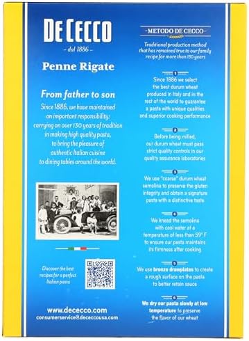 De Cecco Penne Rigate No. 41 Pasta, 16 Oz, Authentic, Slow Dried, Made with Durum Wheat, Versatile Pasta for Sauces & Recipes, Made in Italy