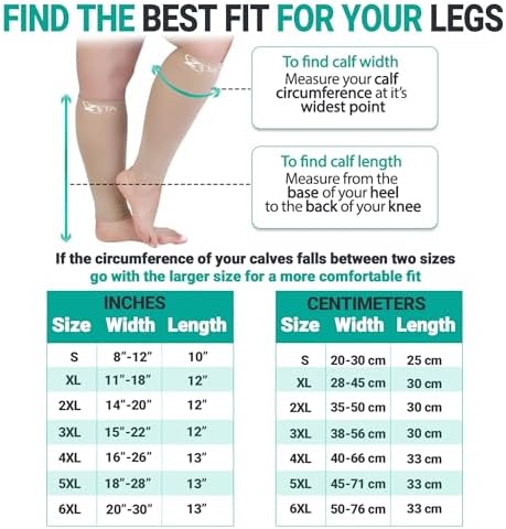 Zeta Wear Plus Size Calf Compression Sleeves for Women and Men, Wide Calf Footless 15-19 mmHg, 2XL-6XL