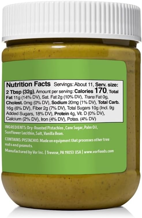 VOR Pistachio Cream, 100% dry-roasted pistachios with no added ingredients, 21 Oz.