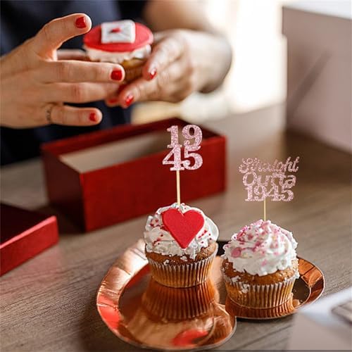 12 Pcs 80th Happy Birthday Cupcake Toppers Custom Cake Topper Rose Gold Glitter Cupcake Toppers Picks 80st Birthday Party or Boys Girls Women Men Wedding Anniversary Party Cake Decorations