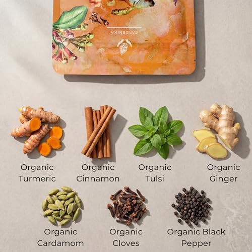 Gardenika Organic Turmeric Ginger Tulsi Chai Loose Leaf Tea, 1 LB Bulk Bag - Ayurvedic Herbal Tea with Cinnamon & Cardamom - Caffeine Free, Organic, Kosher