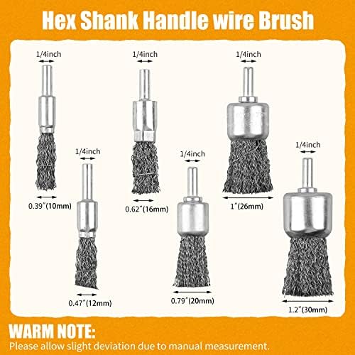 18 Pack Wire End Brush Set, 6 Sizes 0.012" Crimped Carbon Steel Wire Wheel for Drill, 1/4 Inch Shank