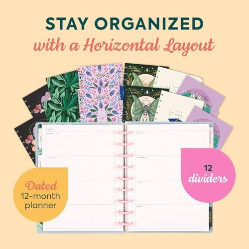 Happy Planner Disc-Bound Planner July 2026–June 2027, Includes 3 Extra Months and 2 Sticker Sheets, Classic Size, 7" x 9.25", Horizontal Layout, Mystic Moths Sage