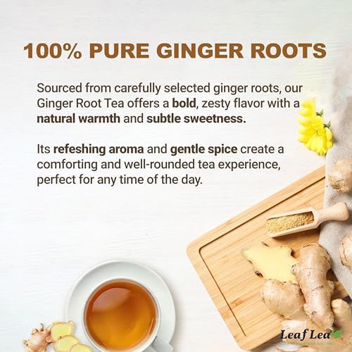 LeafLea 100% Pure Ginger Root Tea Bags – Spicy & Warming Herbal Tea, Supports Digestion & Immune Health, Individually Wrapped, Non-GMO, Caffeine Free, Sugar Free, No Gluten