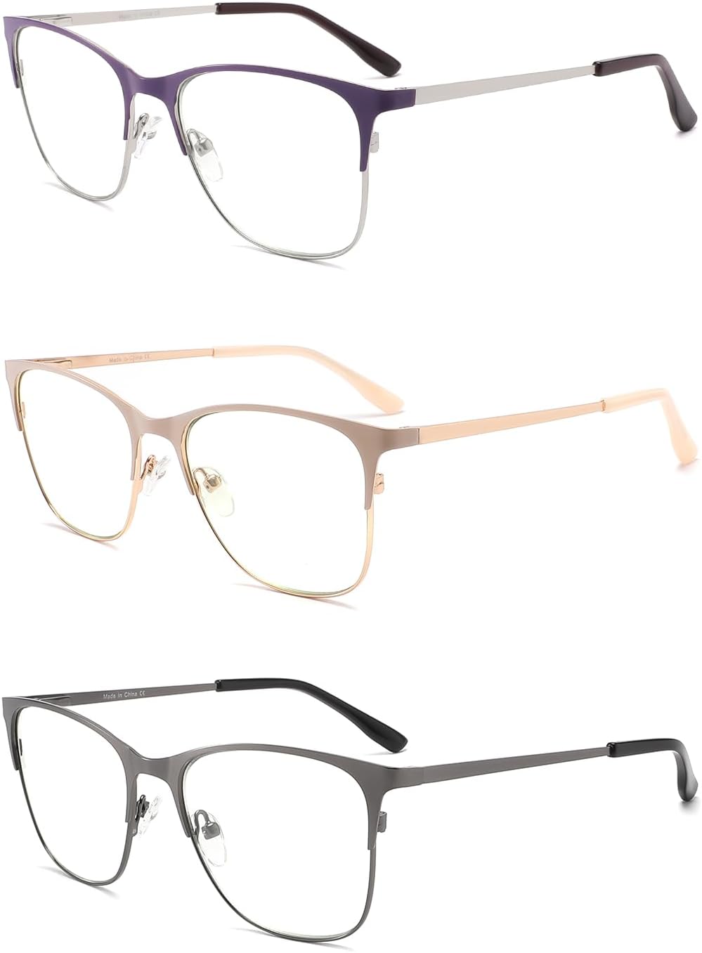 Metal Blue Light Blocking Reading Glasses Oversized Readers for Women Big Head/Large Face Cheaters