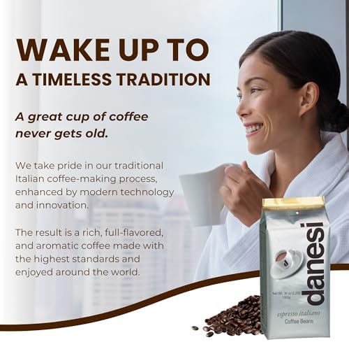 Danesi Caffe Italian Whole Coffee Beans - Espresso Coffee Beans and Medium Roast Whole Bean - Perfect for Espresso Machines, French Press, and Home Brewing - Gold (2.2 lb)